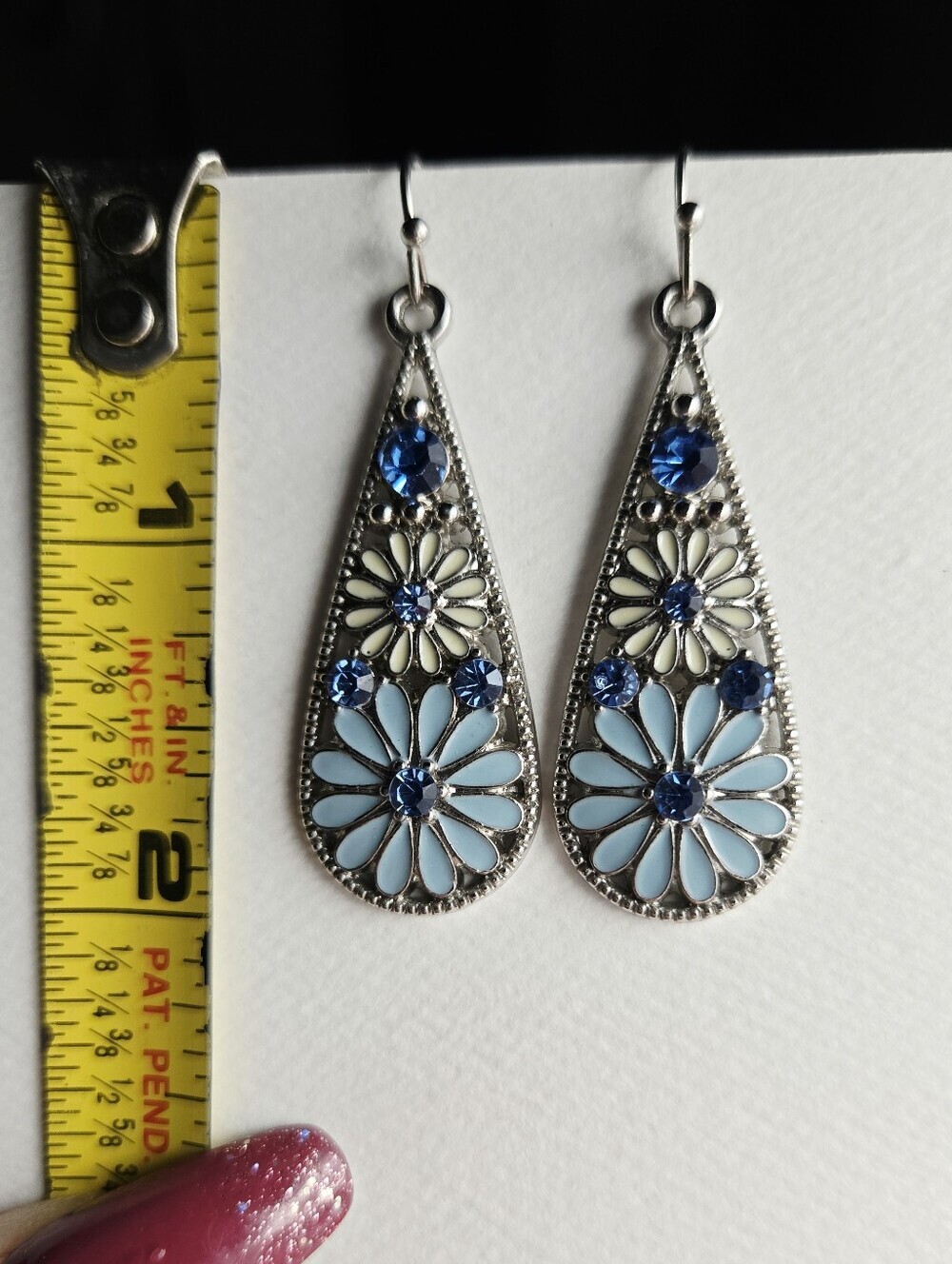 Blue and Pale Yellow Floral Teardrop Earrings - Picture 8 of 16